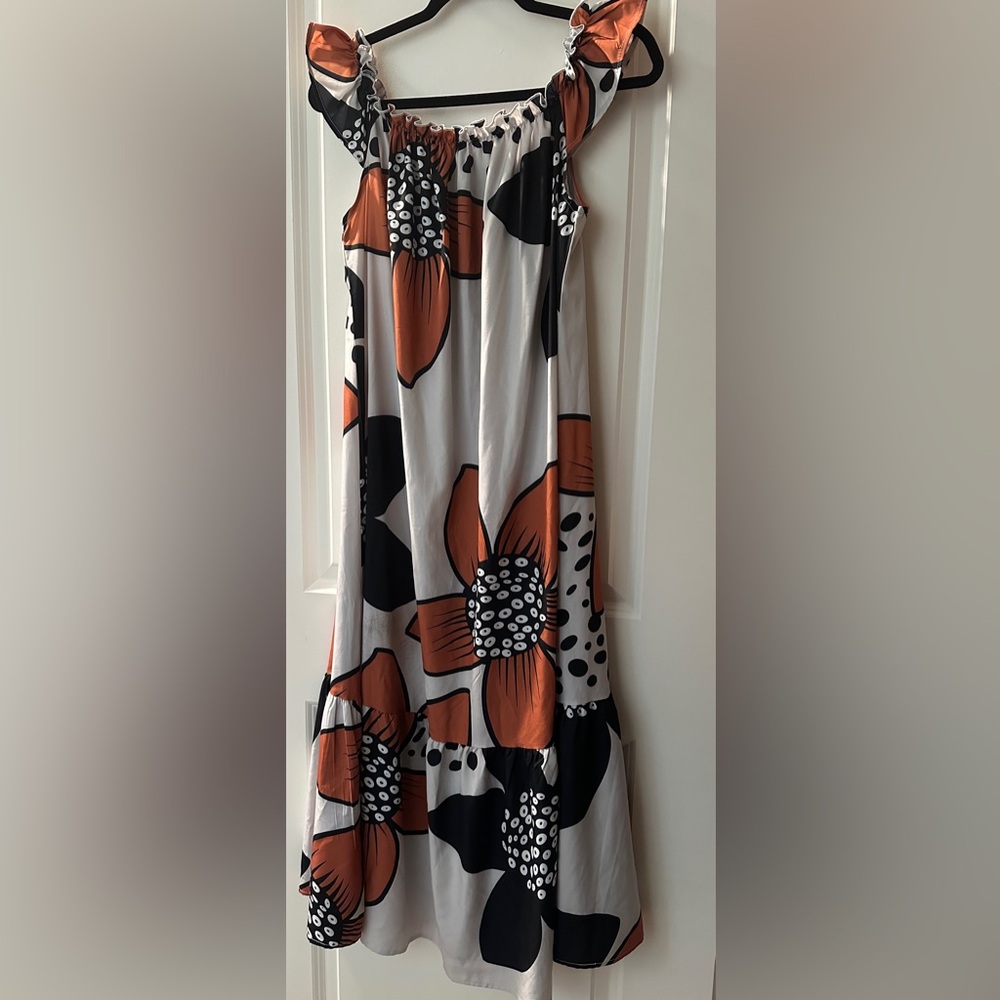 Women’s Floral Maxi Dress in Orange and White